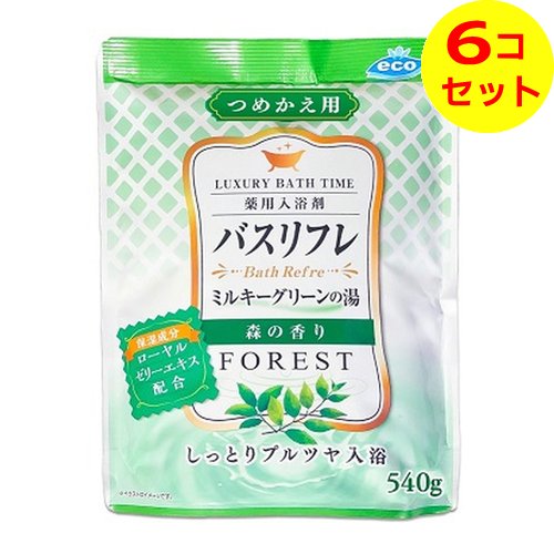 【送料込】 ライオンケミカル バスリフレ 薬用 入浴剤 グリーンのにごり湯 つめかえ用 森林の香り 540g ×6個セット