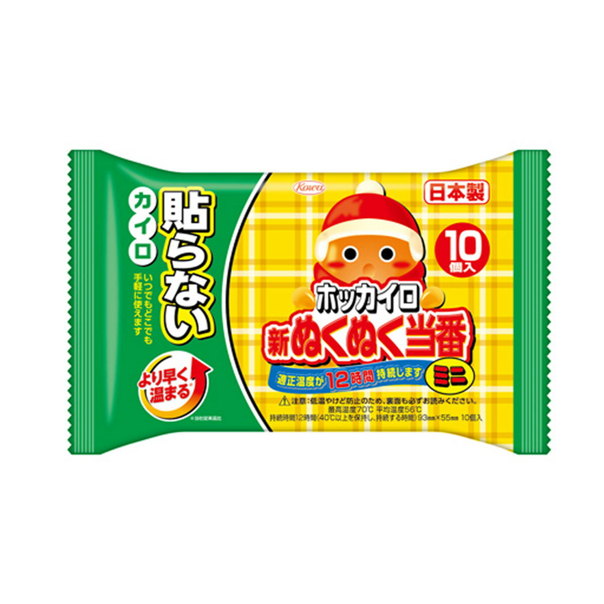 商品名：興和 ホッカイロ 新ぬくぬく当番 貼らないカイロ ミニ 10個入内容量：10個入JANコード：4987067466009発売元、製造元、輸入元又は販売元：興和株式会社原産国：日本商品番号：101-k001-4987067466009商品説明・いつでも手軽にぽっかぽか冬の通勤・通学時にいつでも手軽にぽっかぽか。衣類に貼らないタイプのヤシガラ活性炭入りホッカイロです。・持続時間も長〜く、ぬくぬく適正温度が安定的に持続します。持続時間（40℃以上を保持し、持続する時間）ミニ：約12時間広告文責：アットライフ株式会社TEL 050-3196-1510 ※商品パッケージは変更の場合あり。メーカー欠品または完売の際、キャンセルをお願いすることがあります。ご了承ください。