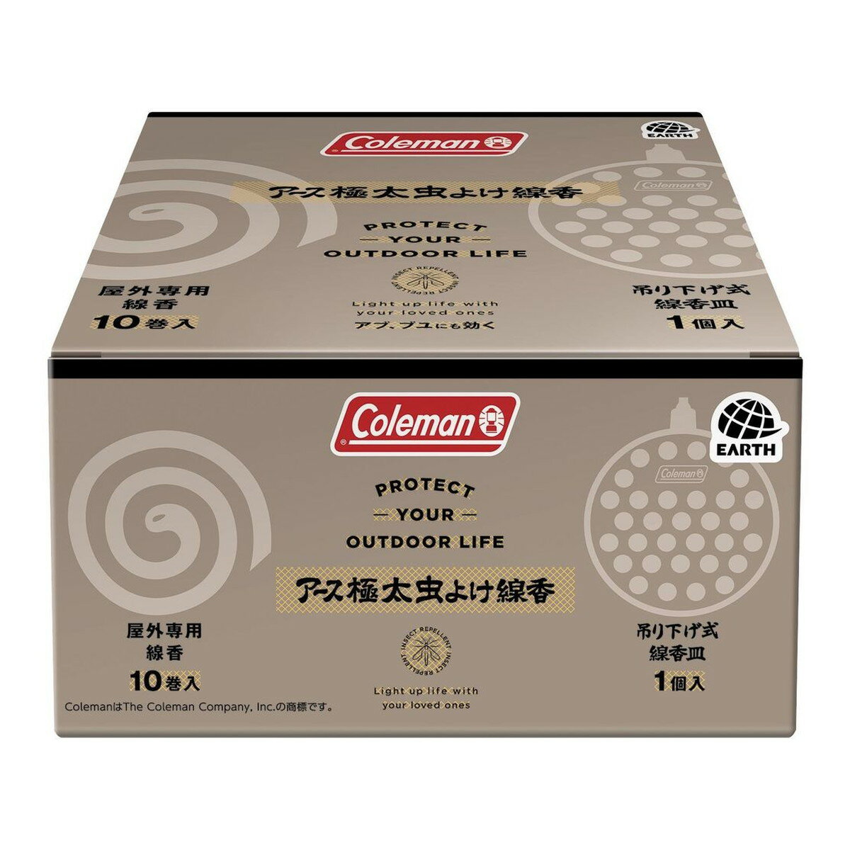 【送料込・まとめ買い×6個セット】アース製薬 極太 虫よけ 線香 Coleman コールマン 吊り下げ式線香皿付 10巻入