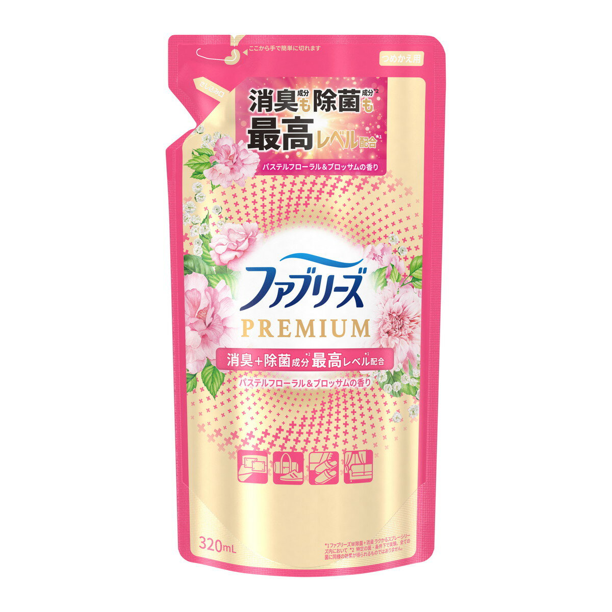 【送料込・まとめ買い×9個セット】P&G ファブリーズ W除菌+消臭 プレミアム パステルフローラル&ブロッサムの香り つめかえ 320ml