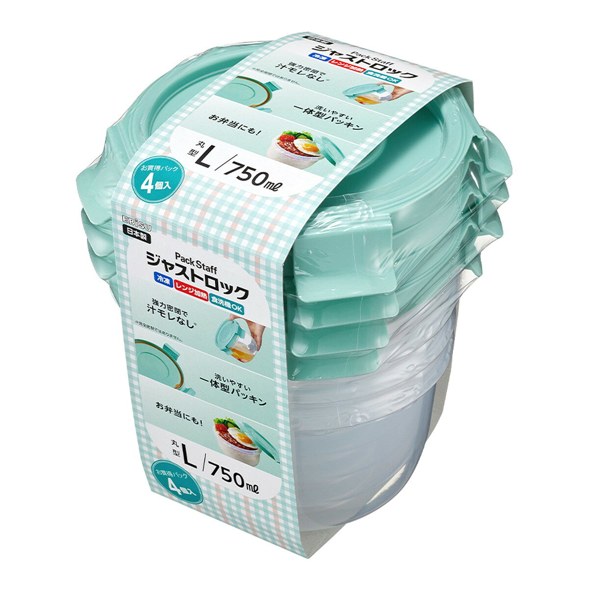 【送料込・まとめ買い×3個セット】エビス パックスタッフ ジャストロック 丸型 L 4コ入 4点ロック保存容器