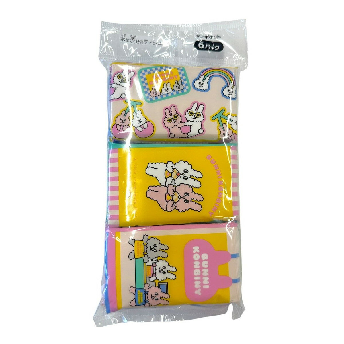 【送料込・まとめ買い×2個セット】ダイレイ BUNNI KONBINY ミニポケットティシュ 6パック入 水に流せる..