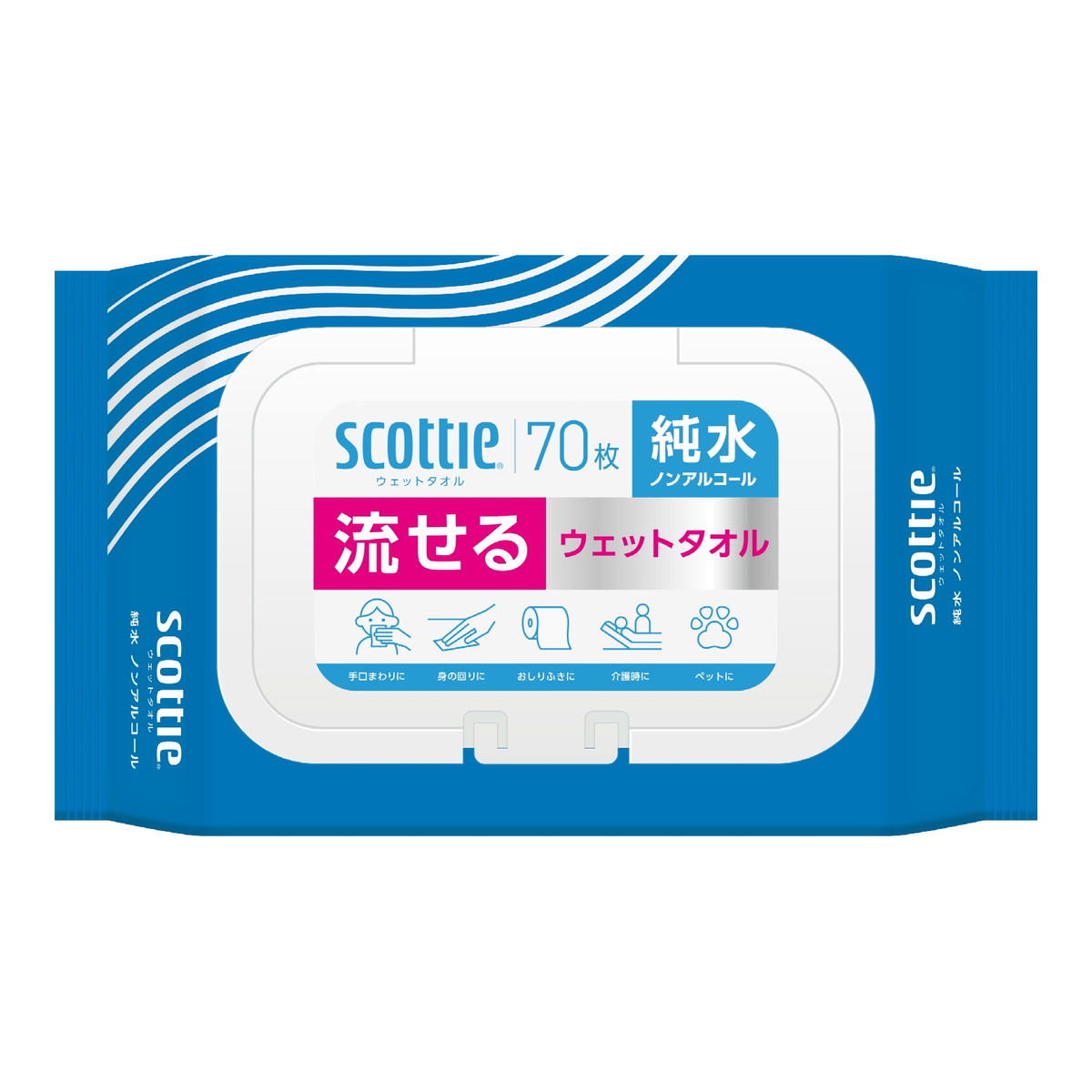 【送料込・まとめ買い×3個セット】日本製紙クレシア スコッティ 流せる ウェットタオル 純水 ノンアルコール 70枚