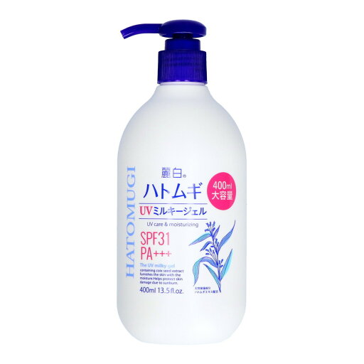 【送料込・まとめ買い×3個セット】熊野油脂 麗白 ハトムギ UV ミルキージェル SPF31 PA+++ ポンプタイプ 大容量 400ml 【送料込・まとめ買い×3個セット】熊野油脂 麗白 ハトムギ UV ミルキージェル SPF31 PA+++ ポンプタイプ 大容量 400ml