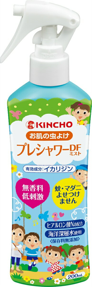 商品名：大日本除虫菊 金鳥 KINCHO プレシャワー DF お肌の虫除けスプレー ディートフリー 無香料 200ml内容量：200MLJANコード：4987115540668発売元、製造元、輸入元又は販売元：大日本除虫菊株式会社原産国：日本区分：防除用医薬部外品商品番号：101-r0001-4987115540668商品説明有効成分「イカリジン」配合。小さなお子様から使えるミストタイプのお肌にやさしい虫よけスプレー。ヒアルロン酸Na配合、海洋深層水使用。大容量200mLサイズ。無香料。広告文責：アットライフ株式会社TEL 050-3196-1510 ※商品パッケージは変更の場合あり。メーカー欠品または完売の際、キャンセルをお願いすることがあります。ご了承ください。