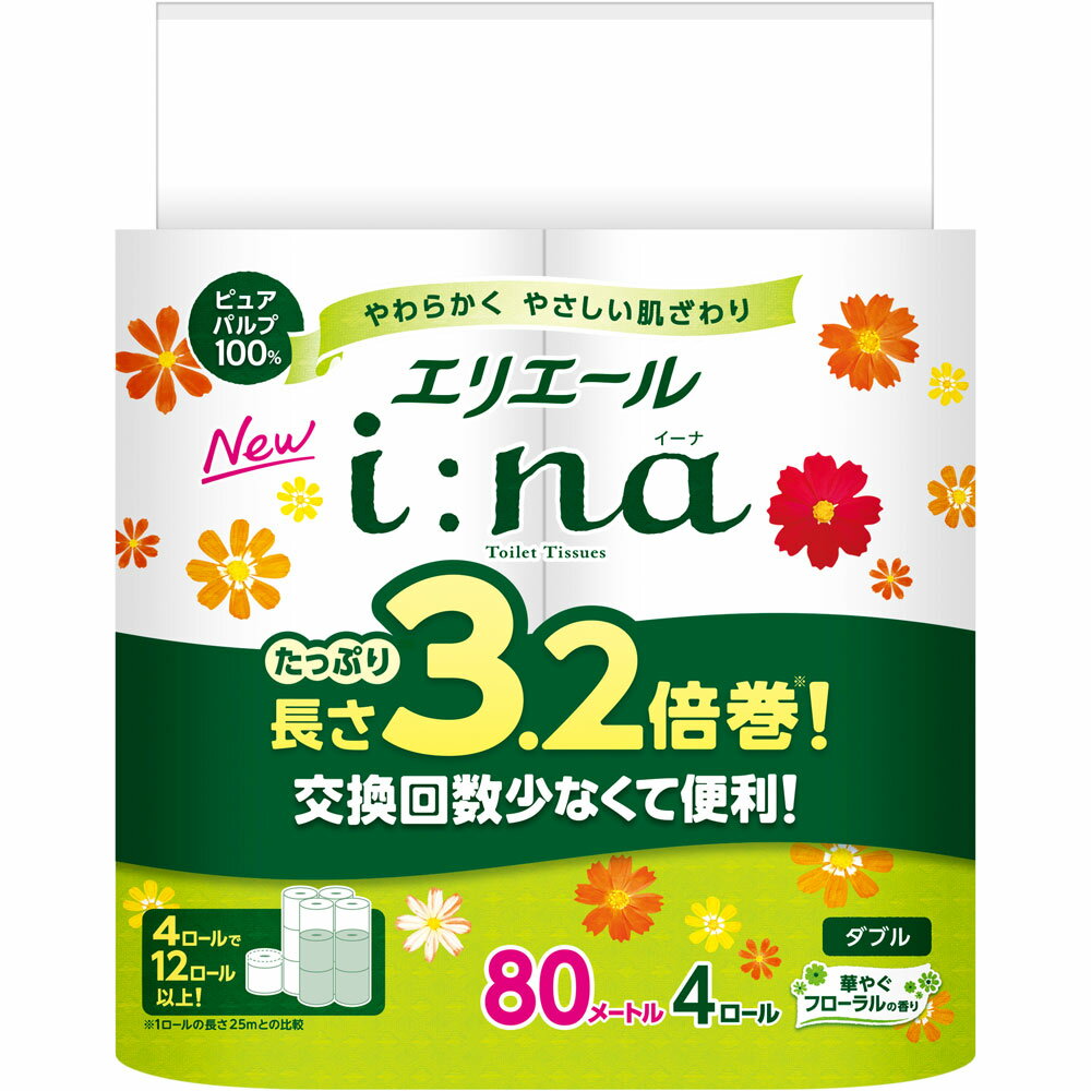 【送料込・まとめ買い×6個セット】大王製紙 エリエール i:na イーナ トイレット 80m　3.2倍巻 華やぐフローラルの香り ダブル 4ロール入