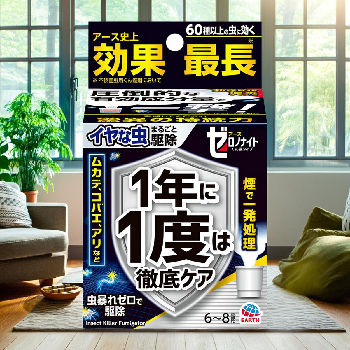 アース製薬 イヤな虫 ゼロノナイト 世界初 1度で1年効く くん煙剤 6~8畳用 水を入れるだけ 家中まるごと駆除効果キープ 害虫対策 4901080052414