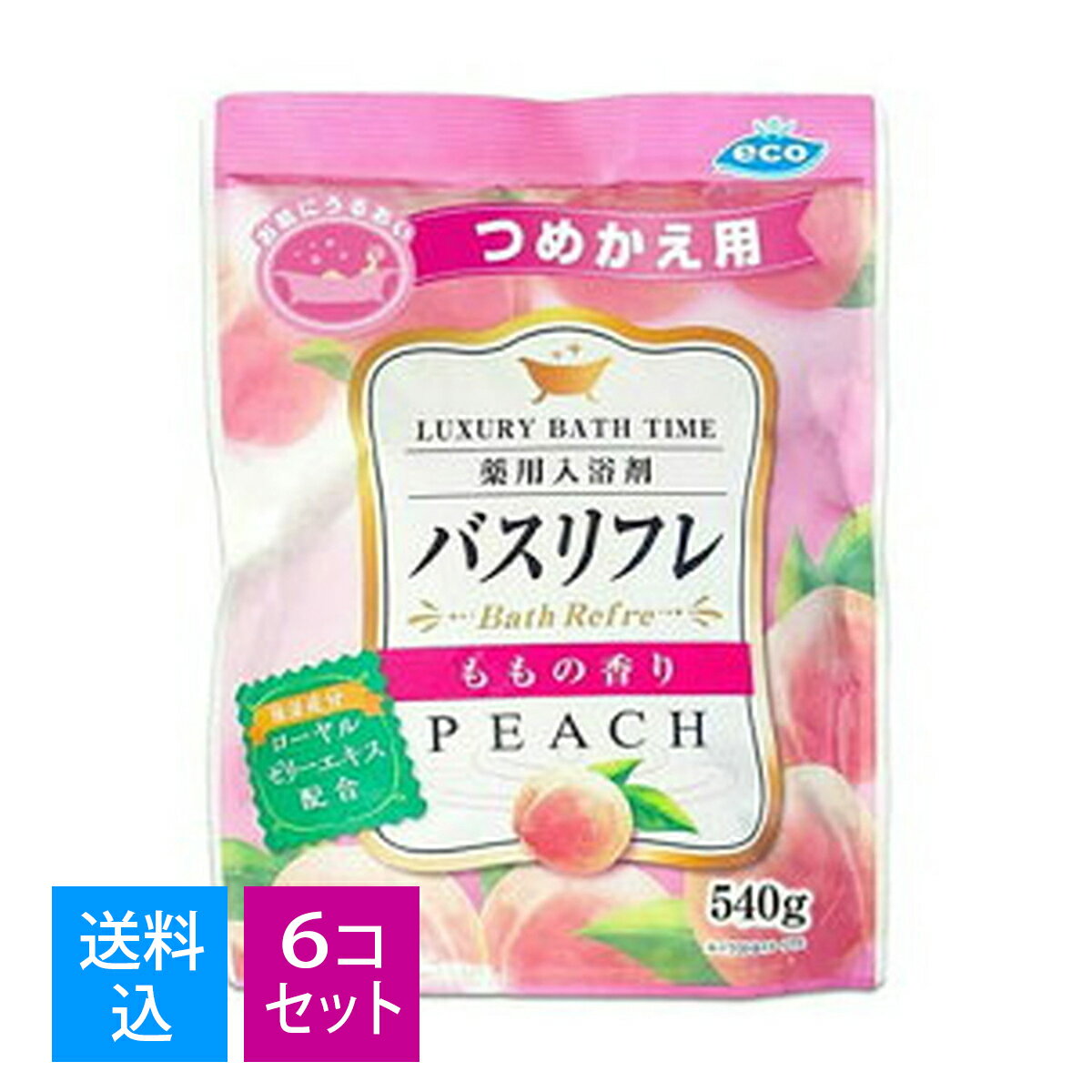 【送料込・まとめ買い×6個セット】ライオンケミカル バスリフレ 薬用 入浴剤 つめかえ用 桃の香り 540g