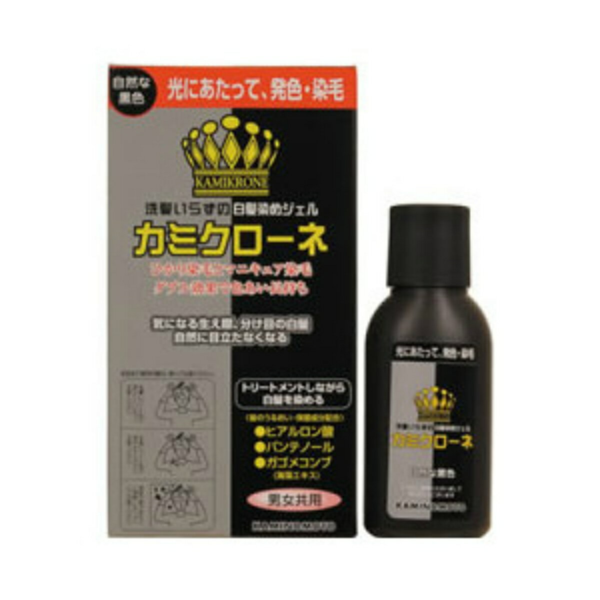 加美乃素本舗 カミクローネ 自然な黒色 内容量:80ml ( 全体用ブラシ、細部用コーム、塗布用手袋、ケープ付 ) 髪にやさし酸性タイプ、男女共用 ナチュラルブラック　4987046820013