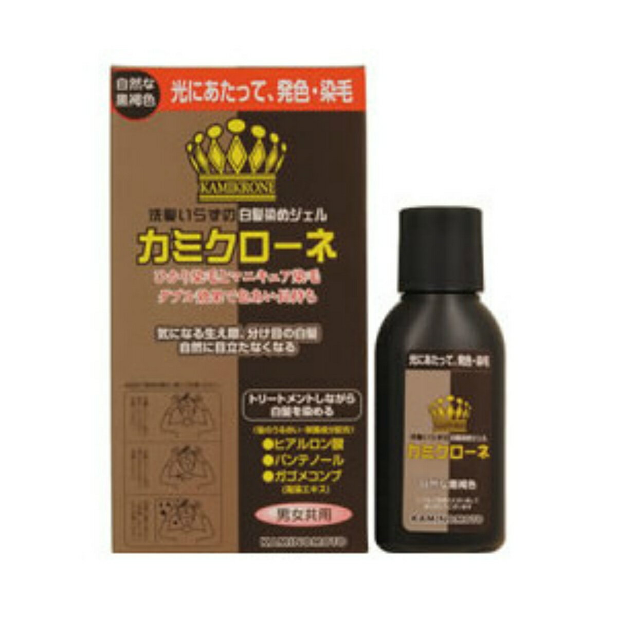 加美乃素 カミクローネ 自然な黒褐色　内容量：80ml ( 全体用ブラシ、細部用コーム、塗布用手袋、ケープ付 ) 髪にやさし酸性タイプ　男女共用　ダークブラウン ( 4987046820020 )