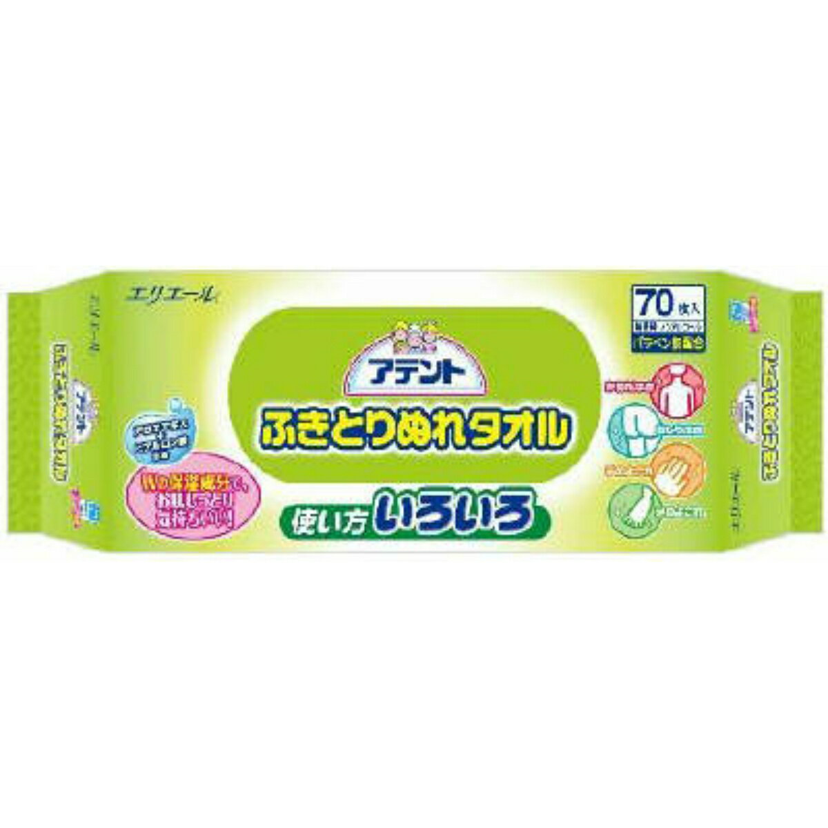 【送料込・まとめ買い×4個セット】大王製紙 アテント 使い方いろいろ ふきとりぬれタオル 70枚入