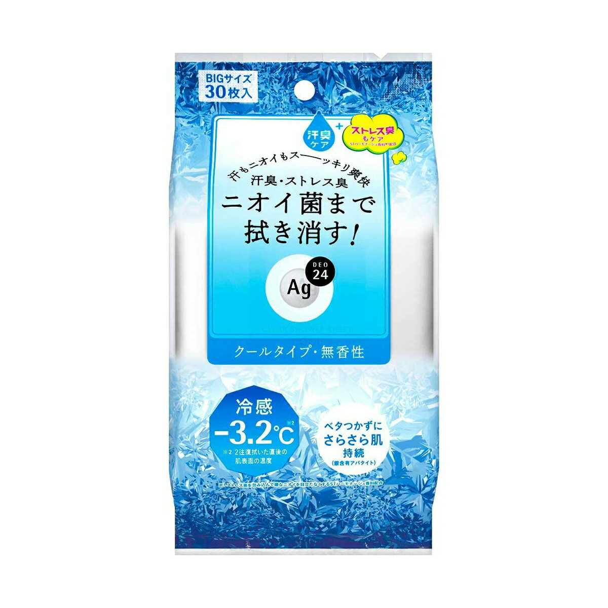 商品名：ファイントゥデイ Agデオ24 クリアシャワー シート BIGサイズ クール 30枚入内容量：30枚入JANコード：4901872464784発売元、製造元、輸入元又は販売元：株式会社ファイントゥデイ原産国：日本区分：化粧品商品番号：101-r005-4901872464784超クールでひんやり爽快！汗もニオイも全身すっきり、持続型クールエッセンス配合。汗臭・ストレス臭・ベタつき・汚れ・ニオイ菌まで拭き消す。白くならずにさらさら肌続く。銀含有アバタイト（さらさらパウダー）・ヒアルロン酸パウダー（保湿）配合。ちょっと大きめサイズ。拭いた瞬間のクール感持続 無香料。広告文責：アットライフ株式会社TEL 050-3196-1510 ※商品パッケージは変更の場合あり。メーカー欠品または完売の際、キャンセルをお願いすることがあります。ご了承ください。