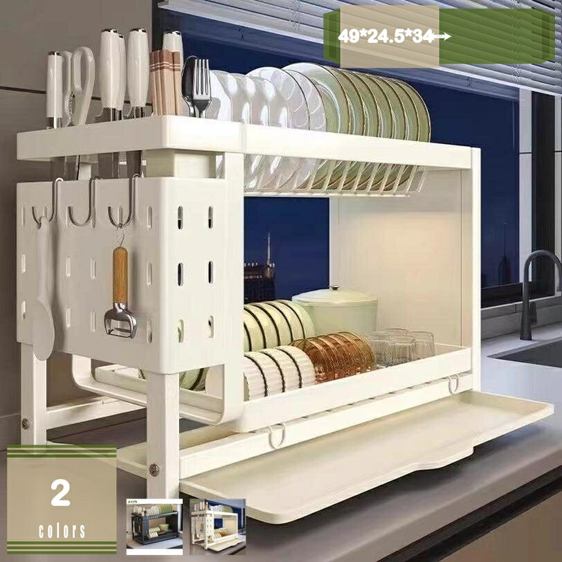水切りラック 食器ラック 収納ラック 多段式 包丁スタンド 食器乾燥 食器収納 まな板受け付き キッチン収納用 省スペース 組み立て簡単 大容量 スチール製横置き おしゃれ 自然乾燥可能 大容量 滑り止め 組み立て簡単 省スペース 水が流れる 食器 mysco