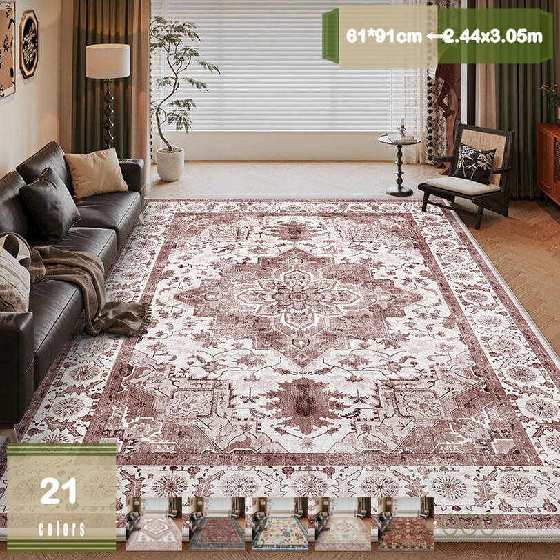 Patterned - ペルシャ柄 センターラグ インテリア エスニック 大きいサイズ 床暖対応 花柄 ペルシャ風 カーペット レトロ リビング モロッコ 風 オールシーズン おしゃれ 玄関マット 転倒防止 部屋飾り 耐磨耗性 模様替え mysco