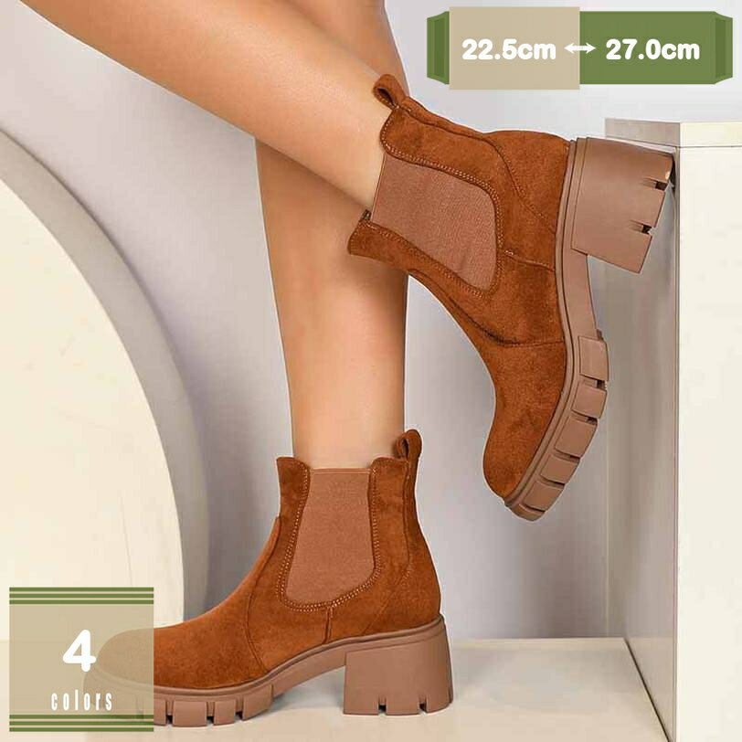 777円OFFクーポン レディース サイドゴアブーツ PU レザー サイドゴア 靴 厚底 身長アップ ショートブ..