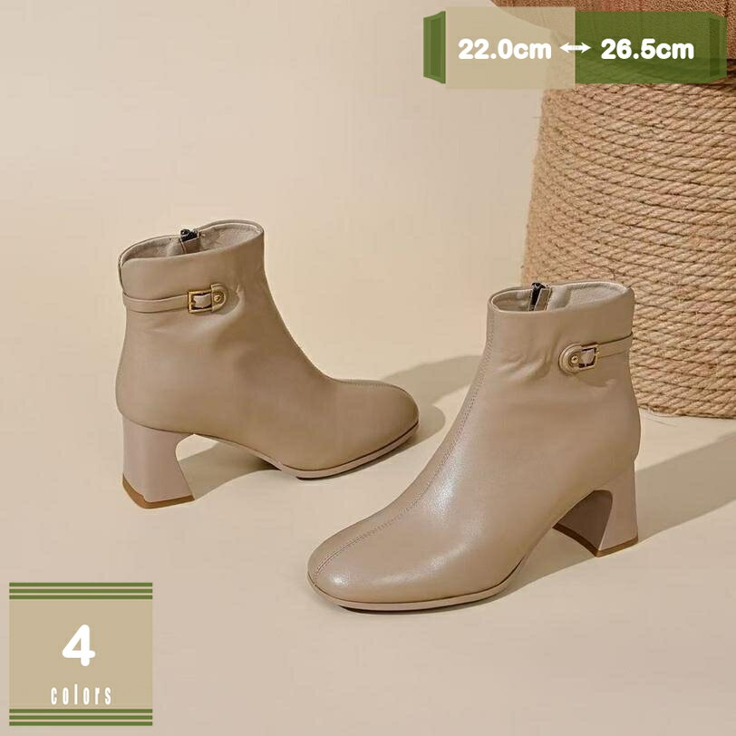 1000円OFFクーポン ブーツ レディース ショート スクエアトゥ ブラック 黒 本革ブーツ 靴 太ヒール チ..