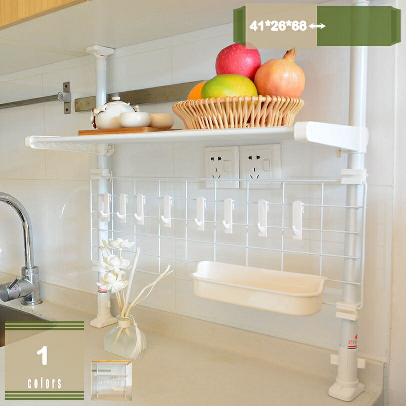 500円OFFクーポン つっぱりキッチンラック シンク上 サイドラック すき間収納 高さ68110 cm伸縮式 キッチン収納 スパイスラック 壁面収納 工具不要 壁面を有効活用 収納棚 食器 調味料 穴あけフリーの多機能収納棚 mysco