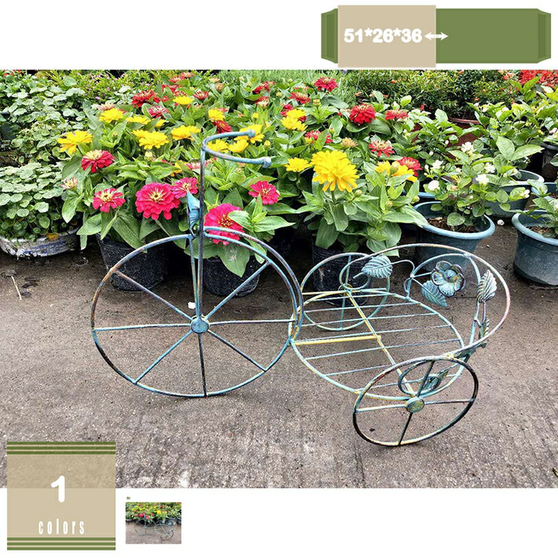 Flower Stand - フラワースタンド アイアン おしゃれ ガーデントライシクル グリーン ガーデニング 花台 園芸ラック プランター 鉢カバー 室内 屋外 スタンド 鉢花置き オブジェ 飾り台 インテリア オーナメント 園芸 植物 寄せ植え 花スタンド mysco