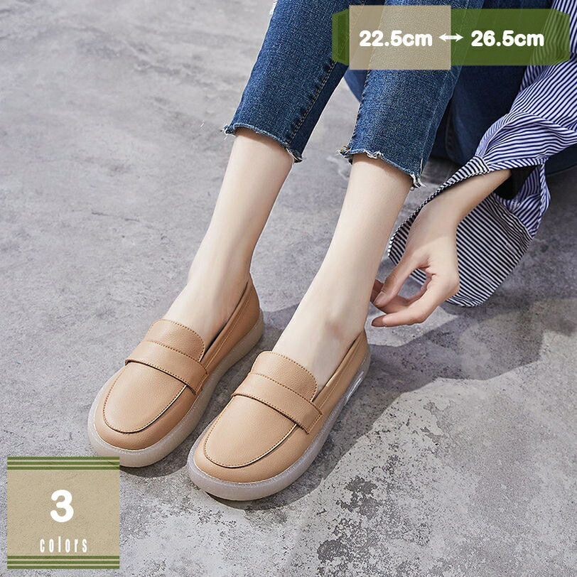 スリッポン レディース 厚底 紐なし スニーカー デッキシューズ 厚底 靴 おしゃれ かわいい ラウンドト..