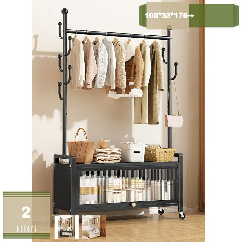ハンガーラック コートハンガー 頑丈 メタル 衣類ラック キャスター付き 移動に便利 多機能収納 大容量 洋服ラック 省スペース コート掛け ロッカー付き 室内物干し 玄関 寝室 組立簡単多機能収納 洋服ハンガーディスプレイラック屋内寝室バルコニー家庭用 mysco