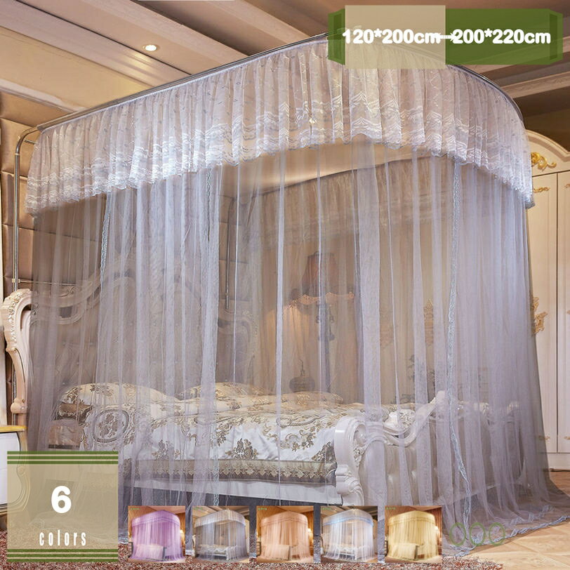 天蓋 蚊帳 天蓋カーテン プリンセスベッドキャノピー蚊帳U字型のプリンセスウィンド蚊帳 寝室装飾ベッド天蓋 カーテン モスキートネット U字型のプリンセスウィンド蚊帳 防塵のベッドキャノピー ステンレス鋼ブラケット付き 虫除け対策 3ドア設計 おしゃれ mysco