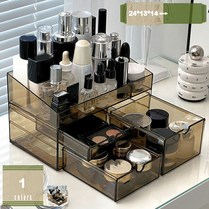 化粧品収納ボックス メイクボックス 大容量 コスメボックス 化粧品ケース 多機能 化粧品ストレージ コスメ収納 卓上 化粧品 シンプル おしゃれ 仕切り 引き出し付き 香水 口紅 小物入れ mysco