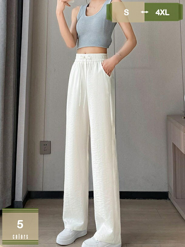 乐天商城 - ワイドパンツ レディース ロング丈 綿麻混 ウエストゴム ストレート リラックス ボトムス ガウチョパンツ 美脚 ゆったり 春 夏 秋 薄手 きれいめ 体型カバー 美脚 大きいサイズ 文芸風 長ズボン mysco