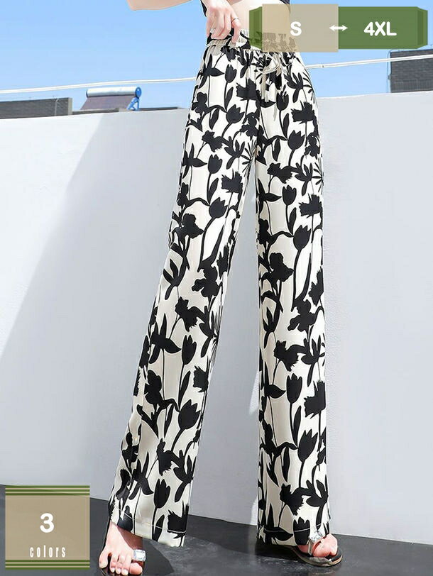 ワイドパンツ 夏 レディース ガウチョパンツ 花柄 シフォン ロング丈 リゾート カジュアル ゆったり エスニック リラックス ビーチ 海 森ガール 爽やか ふんわり 大人 可愛い サマー 薄手 大きいサイズ mysco