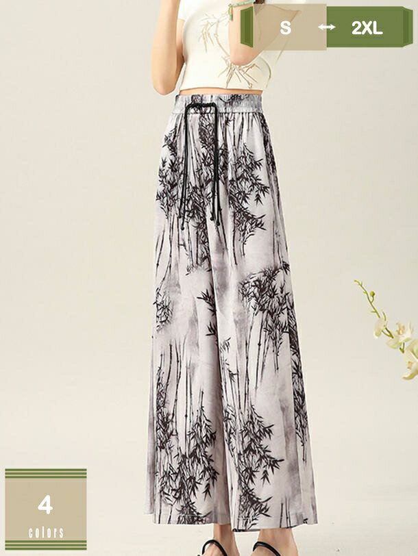 ワイドパンツ レディース 春夏 ガウチョパンツ ボトムス 柄 花柄 ワイド シフォン スカンツ スカーチョ ウエストゴム 大きいサイズ 九分丈 ファッション 個性的 ボヘミアン ビーチ リゾート 春 夏 秋 mysco