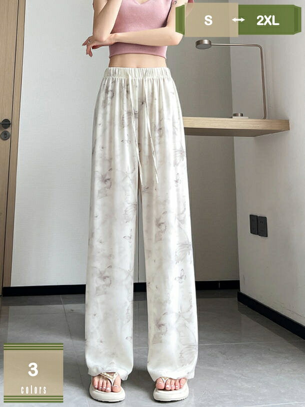 花柄 ハイウエスト ワイドパンツ シフォン レディース ガウチョパンツ 大人 かわいい ロング丈 薄手 着痩せ 体型カバー カジュアル おしゃれ スカンツ 脚長 総柄 ボトムス シンプル ナチュラル 春 夏 秋 mysco