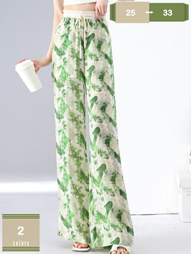 ワイドパンツ イージーパンツ レディース ウエストゴム 花柄 春 夏 秋 薄手 楽ちん リラックス 柔らかい 涼しい 体型カバー 大きいサイズ ハイウェスト ボトムス スカンツ カジュアル ロング丈 着痩せ mysco