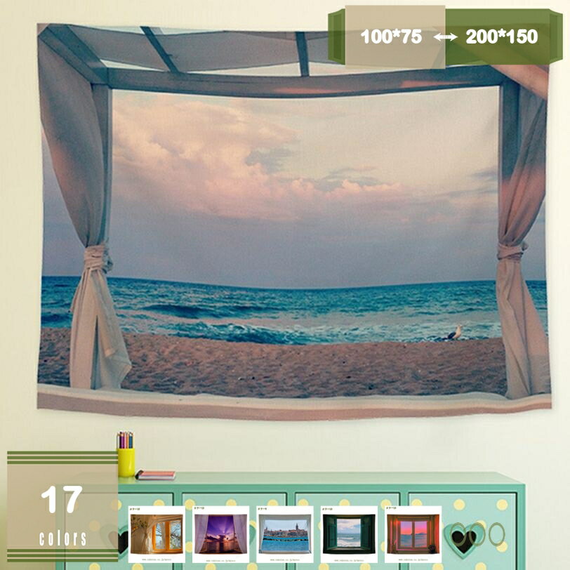 インテリア タペストリー おしゃれ 北欧 窓 風景 海 大判 大きい 癒し 城 部屋 飾り 飾り付け 窓 景色 ポスター オンライン飲み会 背景布 ファブリックポスター ウォール デコレーション 壁 プレゼント mysco