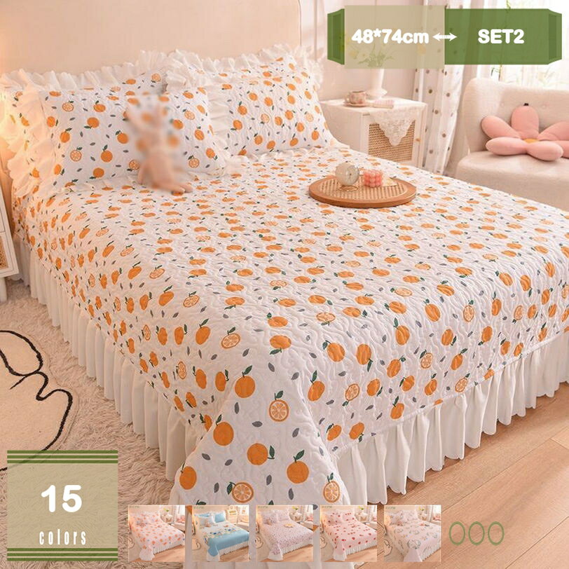 777円OFFクーポン 花柄 水玉柄 ベッドスカート フリル 3点セット セミダブル シングル ダブル キング ..