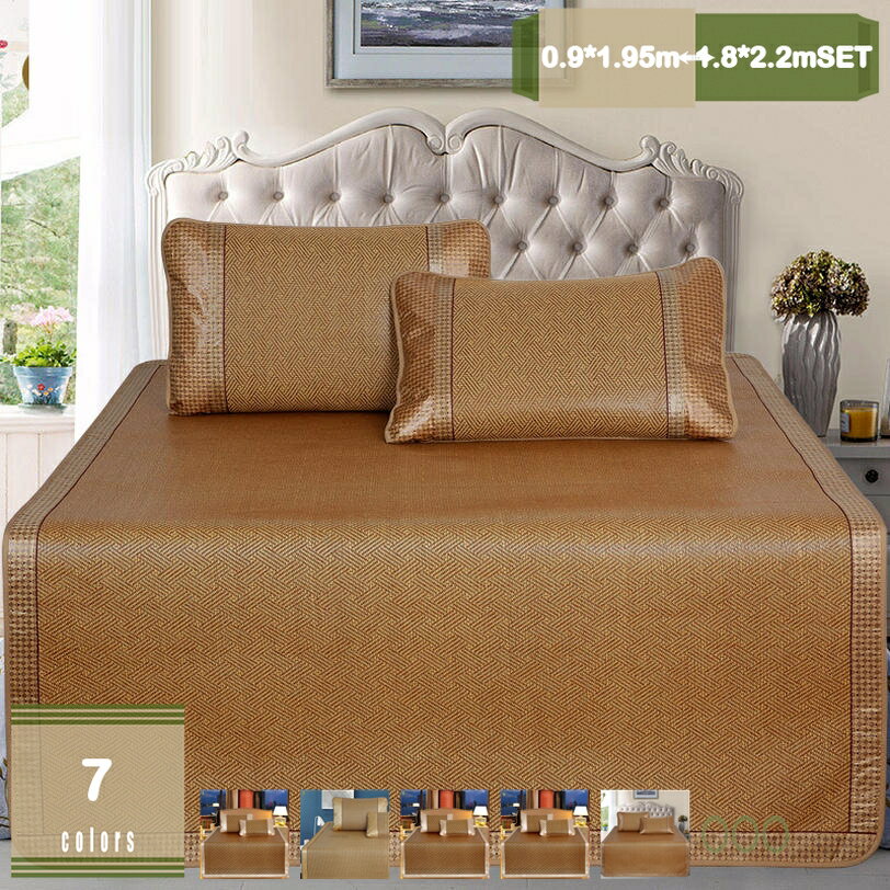 籐冷却マットレストッパー パッド付きサマースリーピングマット 通気性 滑り止め シーツ 冷感シーツ 籐マット 籐 ラグ 敷物 敷き物 マット エコ 冷感マット ベッドパッド 夏用 シングル 接触冷感 パッドシーツ 涼しい mysco