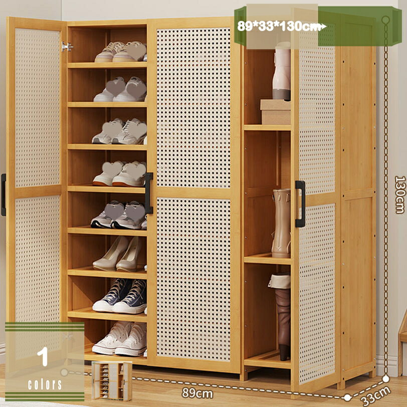 2000円OFFクーポン シューズボックス 下駄箱 靴箱 大容量 天然竹製 家具 扉付き 玄関収納 スリム 薄型 ..