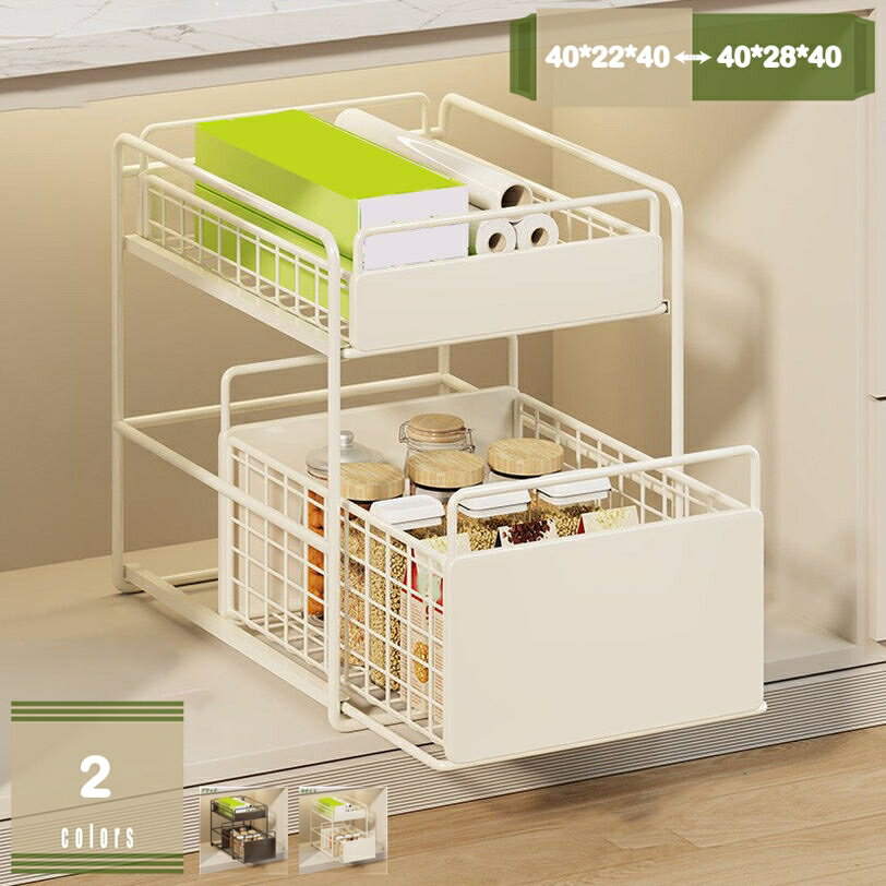 300円OFFクーポン シンク下 収納 スライド キッチンラック 2段 スライド式 引き出し スライドラック 整理 シンプル おしゃれ ステンレス スパイスラック 収納ラック キッチン 食器棚 食器 シンク 新生活 コンロ下 すきま収納 洗面所 mysco(3)