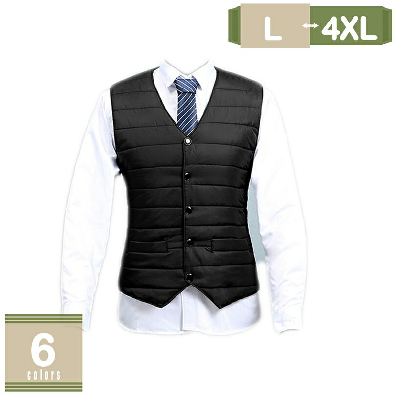 中綿ベスト メンズ ダウン風 ジャケット ノースリーブ キルティング ノーカラー 秋冬 春 Vネック ジャケット 羽織り 暖かい トップス 軽量 ショート丈 オフィス 大人 おしゃれ 20代