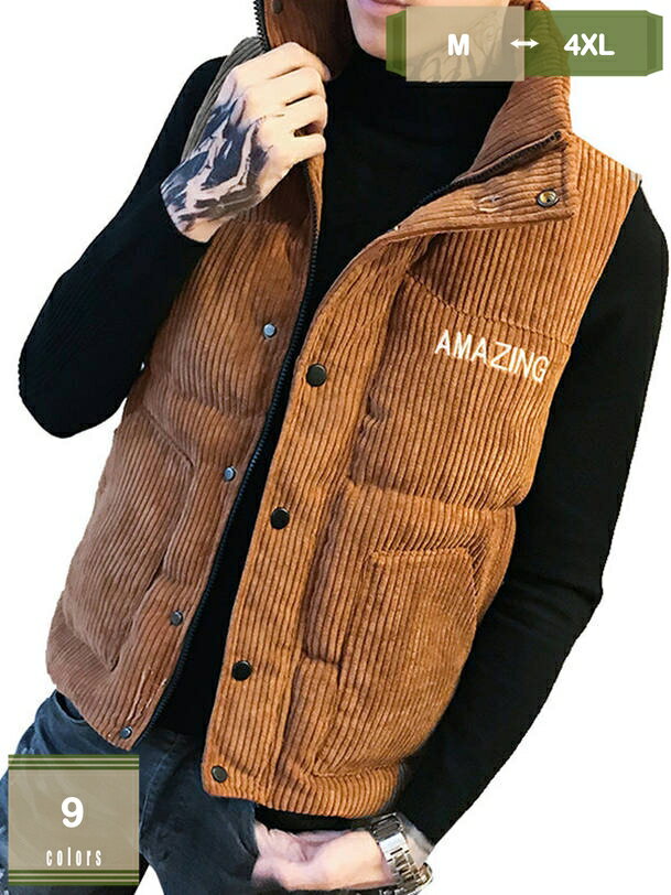 中綿 ダウンベスト メンズ ジップアップ トップス ノースリーブ 保温 防寒 暖かい ダウン インナーダウン 軽量 立ち襟 袖 なし インナー アウトドア 無地 おしゃれ ポケット