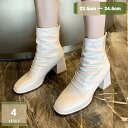 ブーツ スクエアトゥ 歩きやすい ストレッチ ショートブーツ 6センチヒール くしゅくしゅ レディース ドレープブーツ 低反発 高見え チャンキーヒール 太ヒール 秋冬 美脚 スムース エナメル ソフト 疲れない 防寒 黒 ベージュ mysco