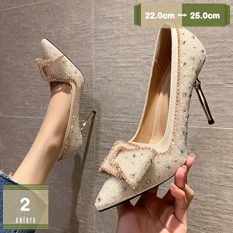 780円OFFクーポン ポインテッドトゥ パンプス レディース キラキラパンプス 低反発 痛くない 履きやすい 美脚 9.5センチヒール ラインストーン リボン 結婚式 入学式 卒園式 疲れない OL 通勤用 ハイヒール 靴 披露宴 卒業式 ファッション mysco