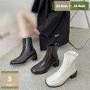 ベーシックデザイン バックジップ チャンキーヒール スクエアトゥ ショートブーツ 無地 ストレッチ ブーツ レディース ミドル丈 チェルシーブーツ 靴 身長アップ 脚長 滑り止め カジュアル ブーツ 通勤通学 お呼ばれ 冬 秋 mysco