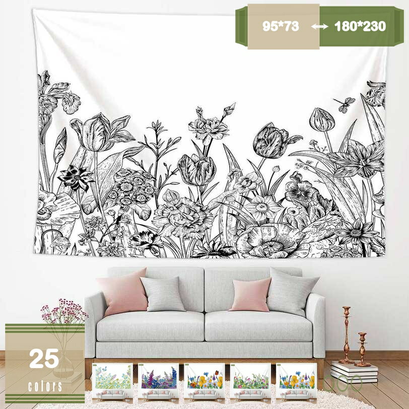 300円OFFクーポン インテリア タペストリー 油絵 花 フラワー 春 草花 ペイント 花畑 ボタニカル トロピカル おしゃれ 北欧 風景 大判 大きい だまし絵 癒し 部屋 飾り付け 窓 景色 オンライン 背景布 インスタ映え