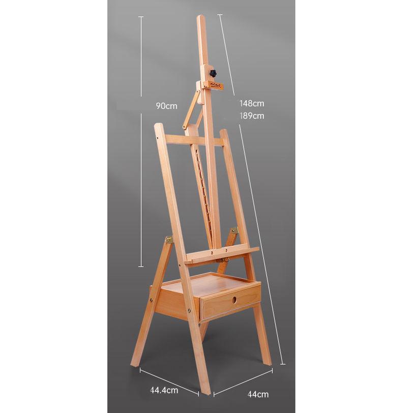 1000円OFFクーポン イーゼル ブナ木製 絵画スタンド 前傾式 角度調節 高さ調節 引き出し付き 最大90cmの張りキャンバスを収容でき 組み立て簡単 折りたたみ式 A型フレーム 大型イーゼル 画架 スタンド キャンバス立て 油絵 スケッチ デッサン mysco
