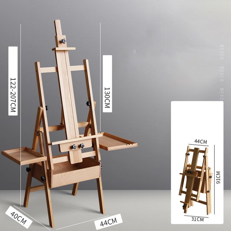 1000円OFFクーポン イーゼル 木製 物置トレイ付き 高さ122-207cm 最大130cmのキャンバスを収容でき H型フレーム 大型イーゼル 画架 スタンド キャンバス立て スケッチ、デッサン用、絵画、スタジオ 芸術家、学生、大人向け mysco