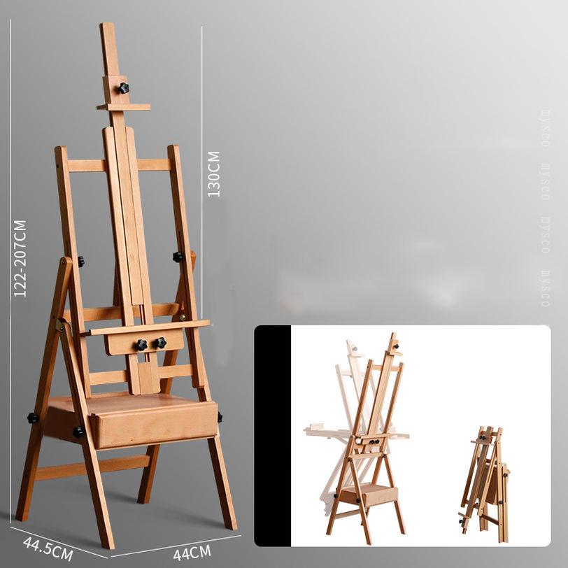 1000円OFFクーポン イーゼル 木製 引き出し付き 高さ122-207cm 最大130cmのキャンバスを収容でき H型フレーム 大型イーゼル 画架 スタンド キャンバス立て スケッチ、デッサン用、絵画、スタジオ 芸術家、学生、大人向け mysco
