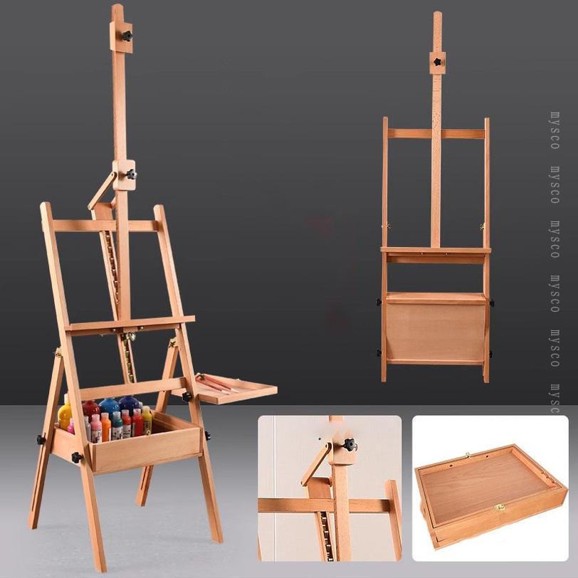 1000円OFFクーポン イーゼル 木製 折りたたみ 描画イーゼル 収納便利 スケッチイーゼル デッサンイーゼル 引き出し付き 頑丈 大型 絵画 スケッチ 屋外 室内 デッサンイーゼル 油絵 水彩画 写生 模写 画架 女性用イーゼル mysco