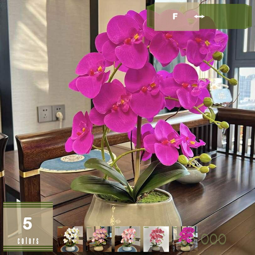 造花 フェイクフラワー 胡蝶蘭 花束 リアル 新古典 リビング 玄関 オフィス おしゃれ 室内装飾 ドライフラワー風 フェイクブーケ インテリア小物 リビングルーム・玄関・カフェ・客室の装飾 陶器花瓶付き mysco