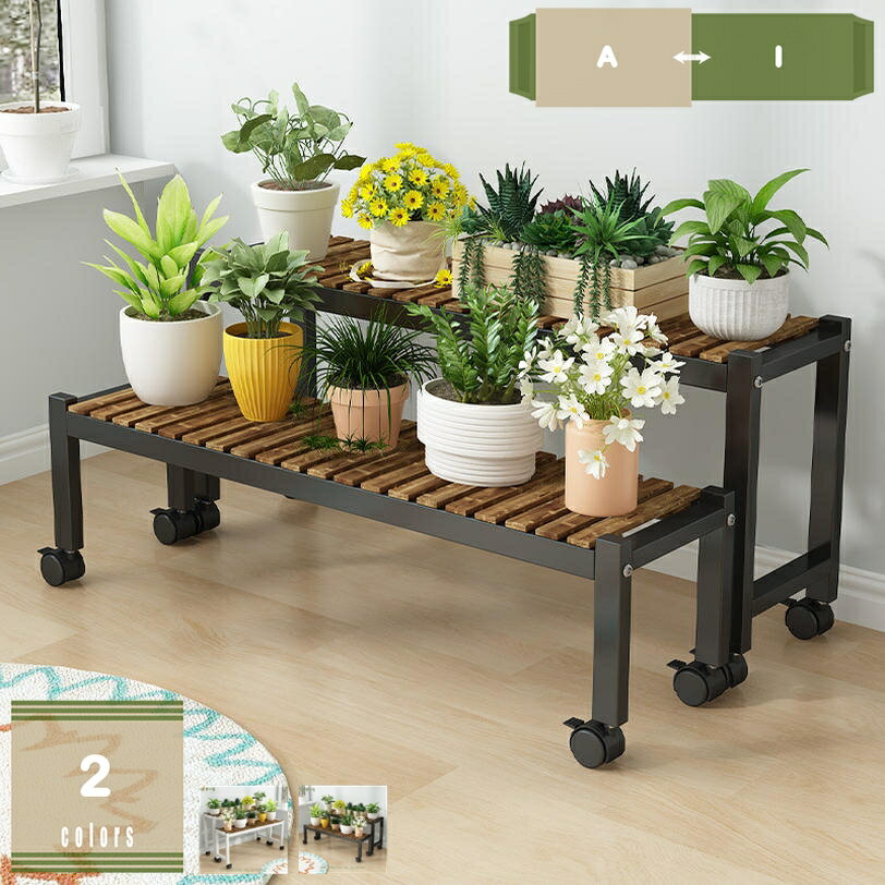 Flower Stand - 1000円OFFクーポン 観葉植物ラック フラワースタンド 2段 花台 キャスター付き 植物棚 室内 屋外 タンド おしゃれ 錆びない diy可 収納ラック 幅25cm ガーデニング 植木鉢台 花棚 植木鉢スタンド、簡単組み立て 多機能 ベランダ 玄関 ガーデン 飾り mysco
