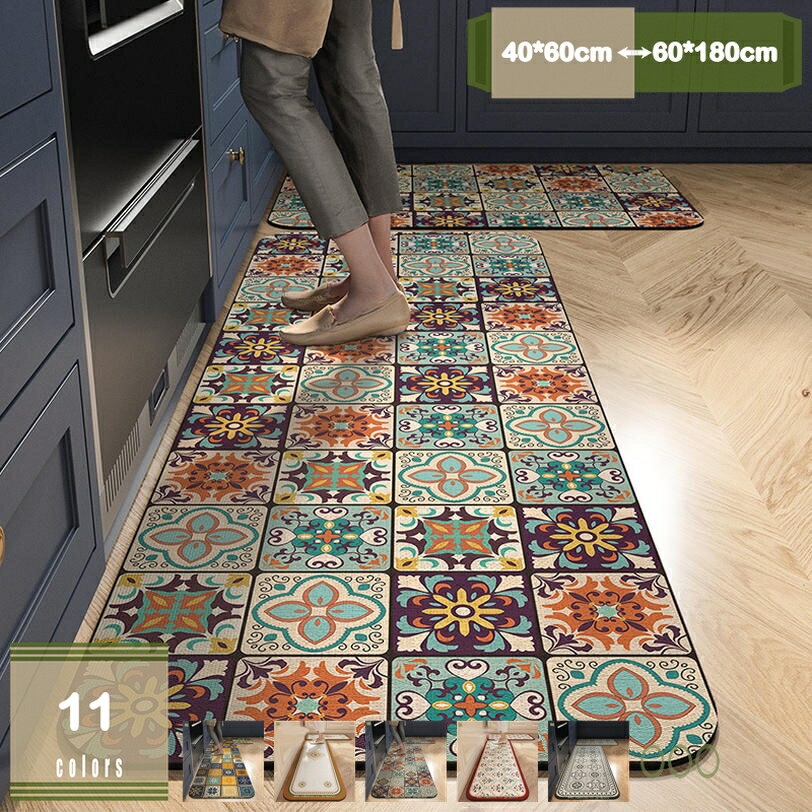 キッチンマット 花柄 綺麗 防水防油 滑り止め 洗える ずれない台所マッ ポリエステル 清潔やすい 速乾 防カビ 防ダニ 床保護マット チェアマット 防音マット 廊下マット 滑り止め付き 厚手防音 掃除易い カーペット mysco