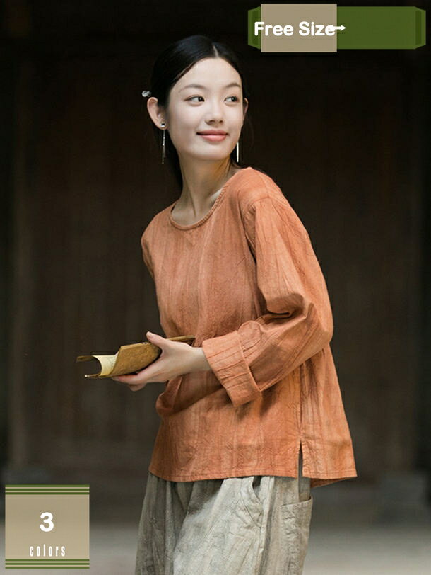 乐天商城 - Tシャツ レディース トップス 長袖 無地 綿麻 快適 春 夏 オシャレ ゆったり ブラウス 体型カバー 大きいサイズ きれいめ 春夏秋 おしゃれ プルオーバー オーバーサイズ 大人 シンプル 女性 コットン リネン 上着 レトロ mysco